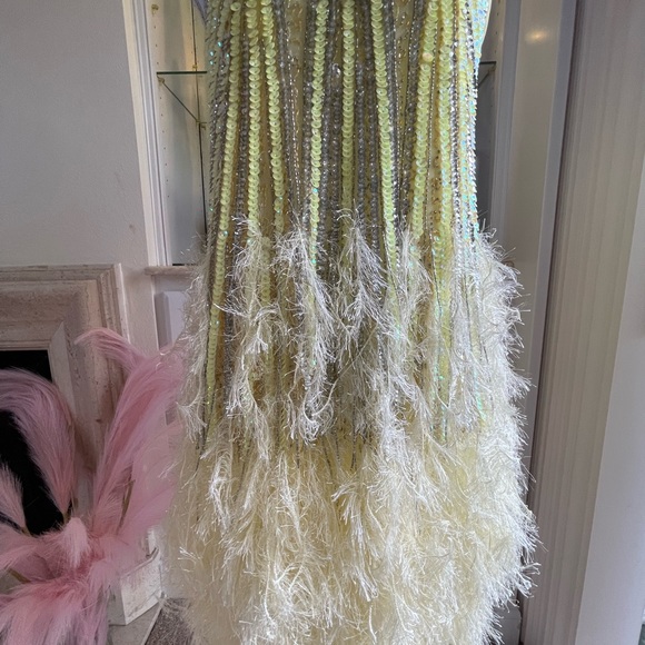 ASOS EDITION sequin cami mini dress with faux feather hem in lemon - Picture 8 of 8